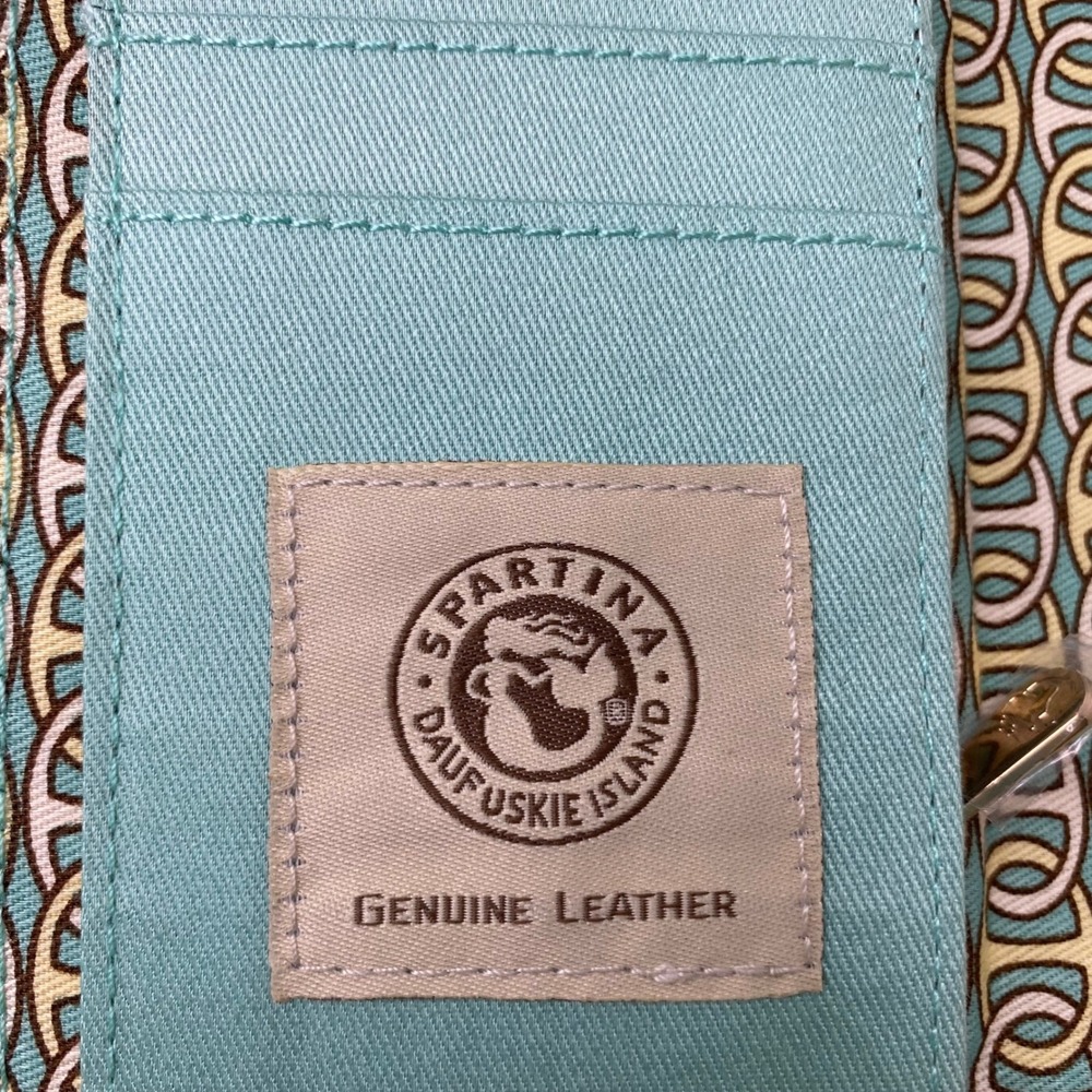 Spartina 449 Seafoam PU & Straw Bamboo Turnlock Tri-Fold Wallet Coastal Chic - Picture 7 of 12